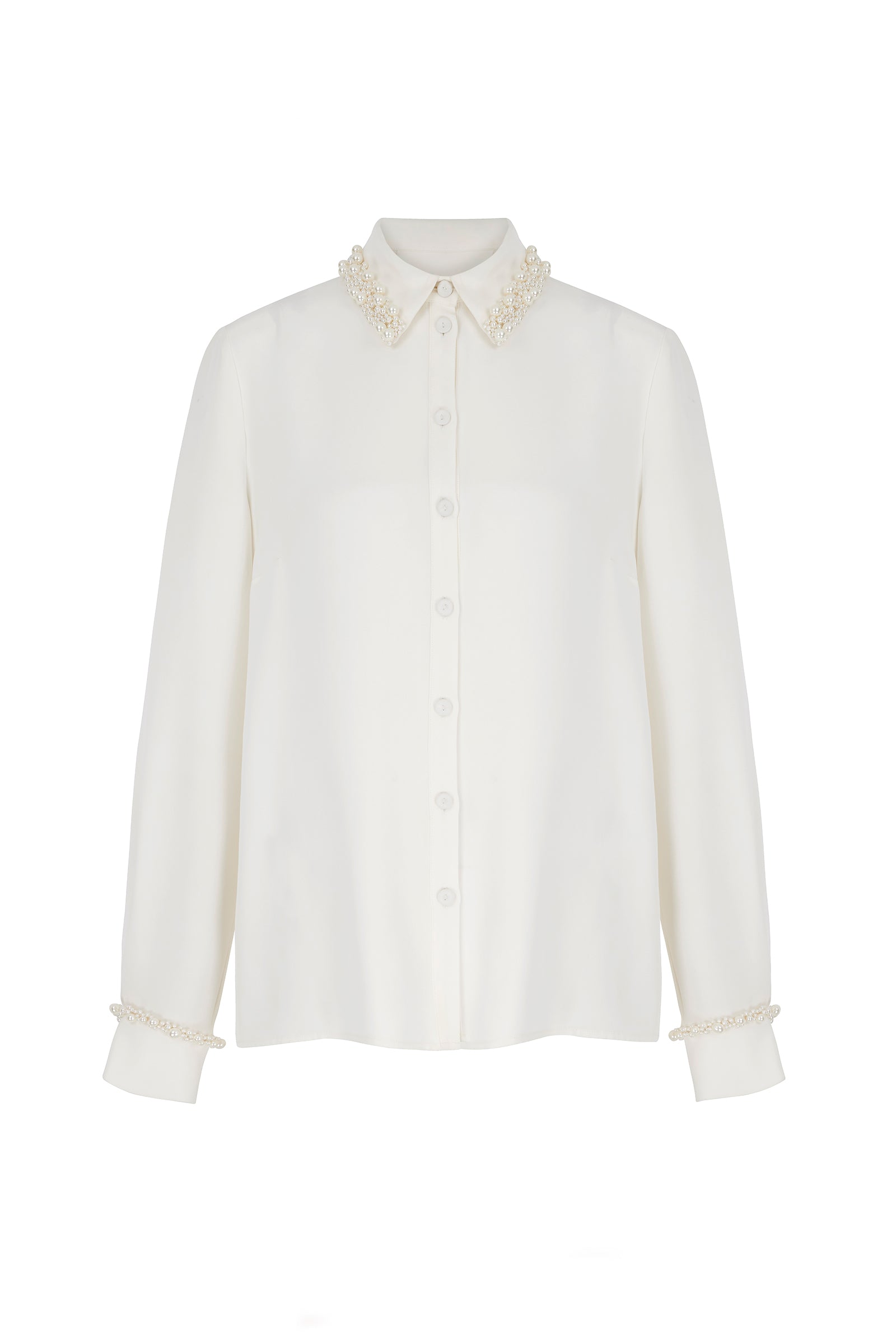 Mayfair Silk Crepe Embellished Shirt Ivory
