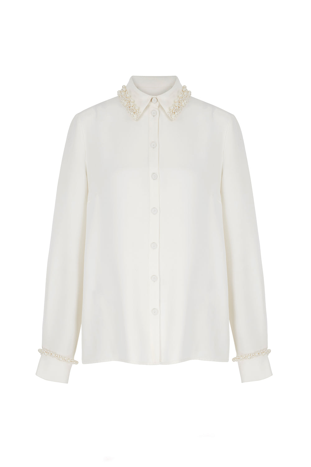 Load image into Gallery viewer, Mayfair Silk Crepe Embellished Shirt Ivory