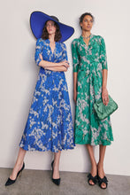 Load image into Gallery viewer, Luxury Green &amp; Blue Clematis Midi Dresses worn by models
