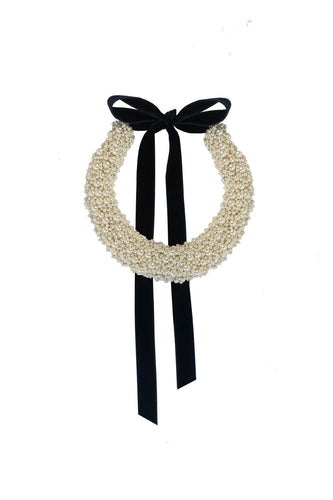 Embellished Pearl Bead Collarette Navy