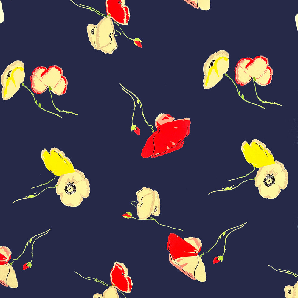 Load image into Gallery viewer, Navy Vintage Poppy Silk Twill