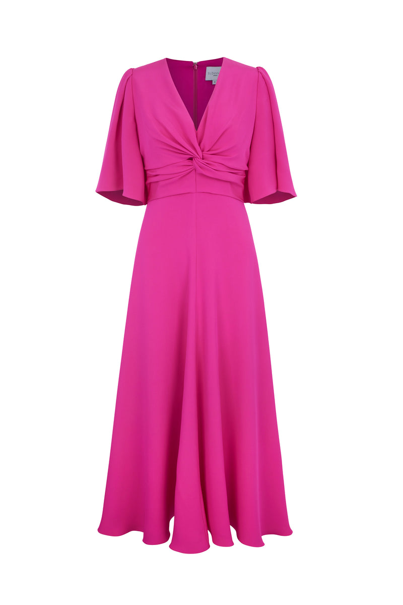 Palermo Wrap Dress   Shocking Pink Silk Crepe   Suzannah London