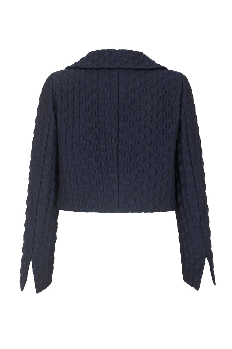 Load image into Gallery viewer, Remy Cropped Jacket Navy Diamond Cloqué - ARCHIVE SALE