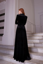 Load image into Gallery viewer, Evangeline Black Velvet Jersey Gown