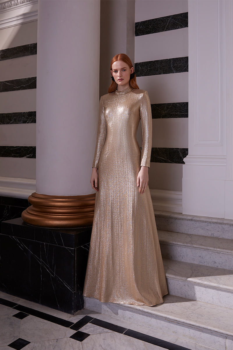 Evangeline Gold Jersey Gown